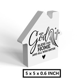 Housewarming Gifts,New Home Wood Block Sign,Christian Decor for Friends Neighbors Family,House Shaped Home Decor for New Home Desk Table Shelf