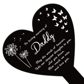 GLOBLELAND Heart Daddy Garden Stake Memorial Remembrance Plaque Stake for Cemetery Acrylic Grave Stake Waterproof Sympathy Garden Stake for Yard Grave Cemetery (Daddy)