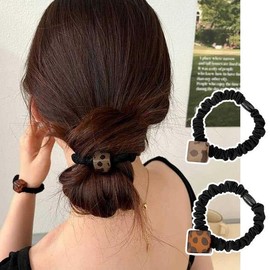 Ponytail Bun Spotted Cube Decorated Hairband Set of 2 / 포니테일 당고머리 점박이 큐브장식 헤어밴드 2개세트