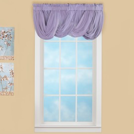 Collections Etc Scoop Two-Piece Rod Pocket Solid-Colored Sheer Valances for Windows, Decorative Accent and Added Privacy for Any Room in Home, Lilac