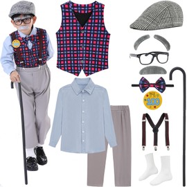 ZeroShop Old Man Costume for Kids, Hats with Shirts 100th Day of School Grandpa Old Person Dress Up Outfit for Boy -4