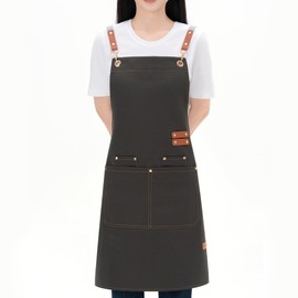 LOYGLIF Chef Aprons for Men Women with Large Pockets, Cotton Canvas Cross Back Adjustable Cooking Kitchen Work Waterproof Bib Apron Green