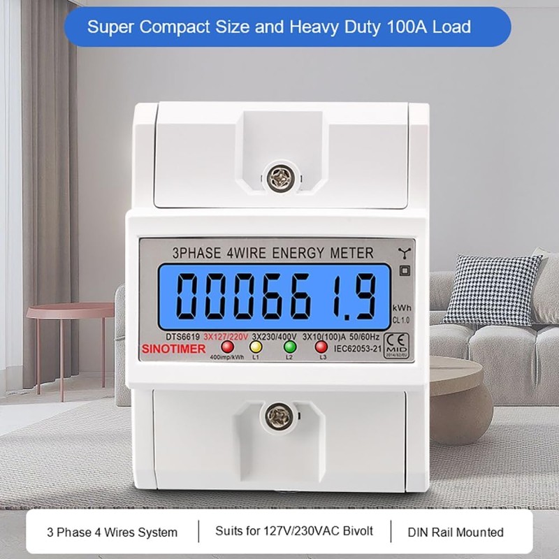 NEWFUN Electricity Meter, 3-Phase 4-Wire Calibrated Three-Phase Meter, 230 /