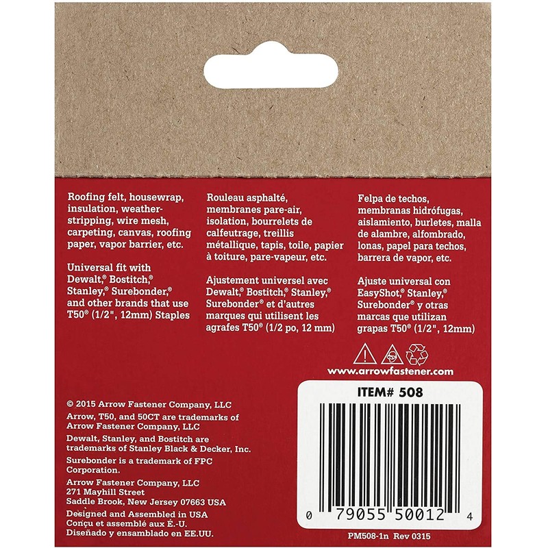 Arrow Fastener 508 - Grapas originales T50 de 1/2 pulgada,