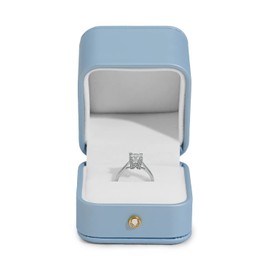 Woodten Elegant Sky Blue Ring Box Leather Engagement Ring Box Jewelry Gift Box for Wedding Proposal Velvet Interior Ring Case