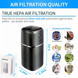 Yaindhi Car Air Purifier, Mini Portable Air Purifier,Air Purifier for Car with H13 True HEPA Filter for Smoke, Dust,Quiet Personal Air Purifier for Car Traveling Bedroom Office Use (Black)