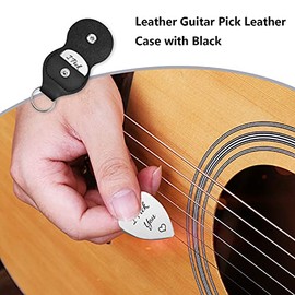 OXYEFE - Púas de guitarra personalizadas de acero inoxidable con estante de piel, adecuadas para guitarra eléctrica y acústica, regalos para guitarristas