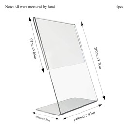 Rebanky Pack of 4 A5 Table Stands Slanted DIN A5 Acrylic Stand L Stand A5 Stand for Photos, Restaurant, Cafe, Counter, Promotions, Shop