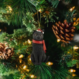 Black Cat Christmas Ornament - Ornament for Christmas Tree - Festive Holiday Ornament