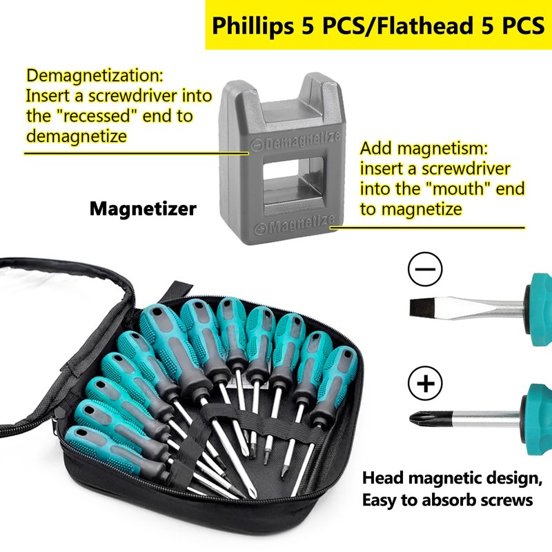 10-Piece Magnetic Phillips Screwdriver Set, Slotted Screwdriver, Screw Driver, Screwdriver