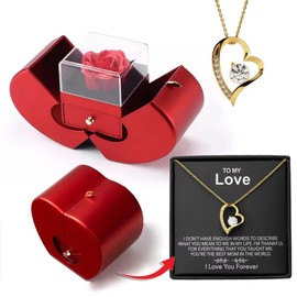 Collar de Rosa Roja Preservada con I Love You, Regalos de San Valentín para Mujeres, Novia, Esposa, Mamá, Día de San Valentín