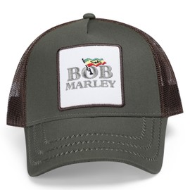 Amplified Trucker Baseball Cap with Adjustable Snapback Closure, Breathable, Bob Marley Olive Brown, Unit size