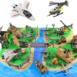 Army Men Action Figures Playset - 70+ PCS Realistic Army Toys - Military Soldiers Action Figures Playset with Helicopter, Fighter, Drones, Tank, &Accessories- Birthday, for Boys