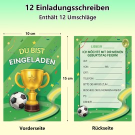 HOMANGA Football Birthday Invitations, 12 Boys Birthday Invitation Cards and Envelopes, Birthday Invitation Cards for Boys Girls, Kids Party Decoration Accessories