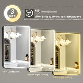 Oerbasz LED Mirror for Bathroom 24X36 Inch Black Framed with Anti-Fog, Stepless Dimmable, Front Lit, LED Bathroom Vanity Mirror for Wall, Memory Function, Shatter-Proof