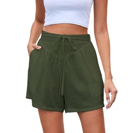 Eddoyee Shorts Women Summer Causal Women Shorts Drawstring Elastic Waist with Pockets Beach Short Pants Green XL