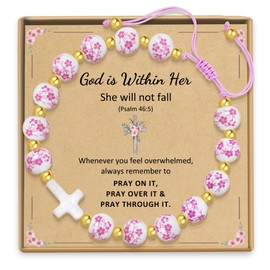 Sereney Cross Rosary Bracelet as Christening Gifts for Teen Girls, God is Within Her She Will Not Fall Bible Verse Bracelet as Christian Baptism Gift, Religious Faith Bracelets Catholic Gifts for Girl