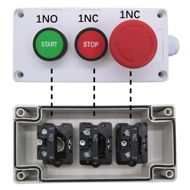 mxuteuk Momentary Start Stop Switch Push Button + 1NC Red Mushroom Latching Emergency e Stop Switch Station Box Pushbutton Switch HZ-JTSS