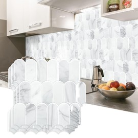 Vamos Tile Upgraded Thicker Design Peel and Stick Backsplash Tile, 10-Sheet Statury White with White Grout Self Adhesive Vinyl Wall Tiles, Stick on Backsplash for Kitchen, Bathroom,RV,Pantry