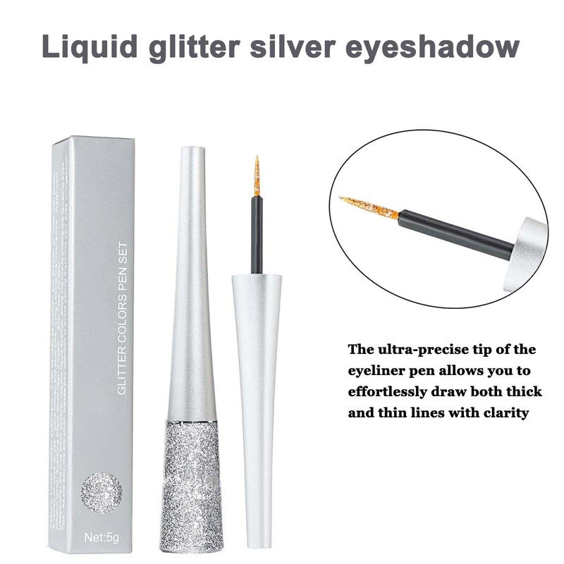 Smudge-proof Silver Glitter Eyeliner - Liquid Glitter Eyeshadow with Waterproof