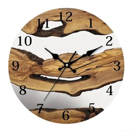 Small Wall Clock, 11'' Frameless Wooden Wall Clocks, Rustic Village Walnut Clocks Decorative for Kitchen Bedroom Living Room(B)