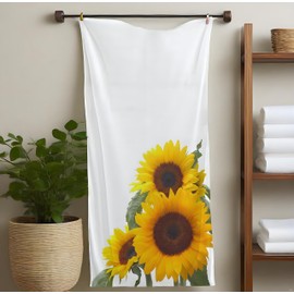 IUOCFER Blooming Sunflower & Green Leaves Hand Towels, Floral Decorative Bath Towels 13.6x29 Inch, Highly Absorbent Kitchen Dish Towels for Home Hotel Gym Spa.