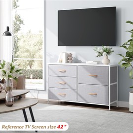 Nicehill Dresser for Bedroom with 5 Drawers, Storage Drawer Organizer, Wide Chest of Drawers for Closet, Clothes, Kids, Nursery, TV Stand with Storage Drawers, Wood Board, Fabric Drawers