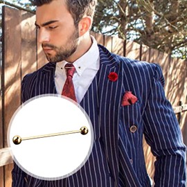 Men's Collar Clip Set Business Men's Shirt Collar Clip Men's Gold-Plated Tone Steel Collar Tie Pin Shirt Collar Stud Barbell Bar Clip Clasp Brooch 6 cm Pack of 2, Alloy Steel