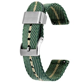 Kai Tian 22 mm Watch Strap Green Tone Khaki Canvas Metal Holder Linen Fabric Quick Release Replacement Watch Strap for Men Women, khaki green tone, Strap.