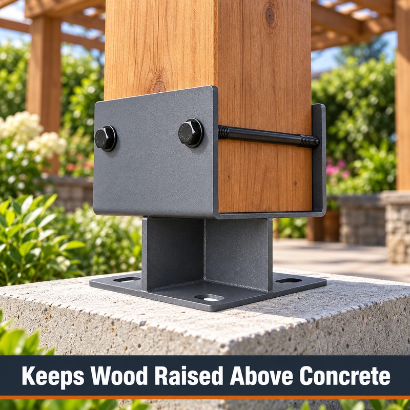 6x6 Elevated U-Shaped Steel Post Base Bracket for Wood Posts