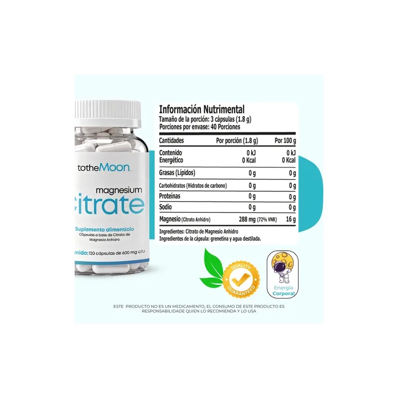 Citrato Magnesio Vitamina 120 Caps Tothemoonmx