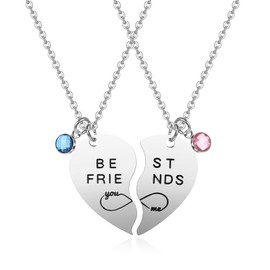 Jovivi Stainless Steel Friendship Necklaces Heart Puzzle Pendant with Engraving Best Friends Necklace Friends Chains for 2 Gifts, Stainless Steel, Rhinestone