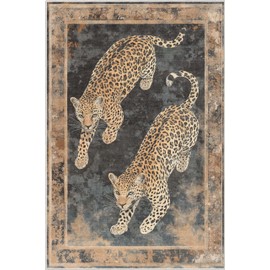 Well Woven Apollo Leopard's Reverie Charcoal Natural 3x5 (3'3" x 5') Accent Area Rug – Bold Leopard Design with Distressed Look
