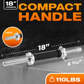 Metal Threaded Dumbbell Handles Rubber Grip - 18 x 1 inch