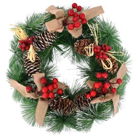 30 cm Christmas Wreath with Red Berries and Bow, Festive Fir Wreath for Door, Table, Window or Wall Decoration, Perfect Christmas Decoration for Home