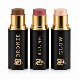 Set de barras de contorno en crema – Trío de colorete, bronceador e iluminador | Maquillaje hidratante, acumulable y de alto pigmento con manteca de k