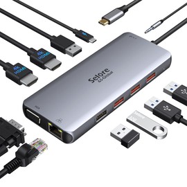 USB C Docking Station Dual HDMI 11 in 1 USB C Hub Multiport Adapter Dual Monitor Dock Laptop Docking Station with 2 HDMI+VGA RJ45 Ethernet USB 3.1/2.0 100W PD for MacBook, Dell, Surface