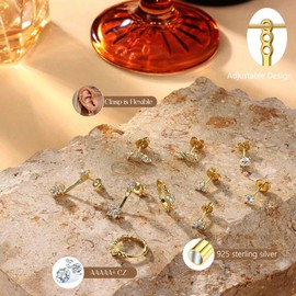 JeweBella 5 Pairs of Earrings 925 Silver for Women 14 Carat Gold-Plated Stud Earrings Silver 925 Hoop Earrings Helix Piercing Ear Gold Hypoallergenic Small Earrings Hanging Earrings Set for Multiple