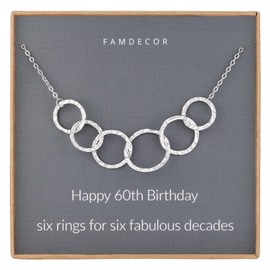 60th Birthday Gifts for Women Six Interlocking Infinity Circles Hammered Sterling Silver Necklace for Women Birthday Gifts for Mum & Grandma