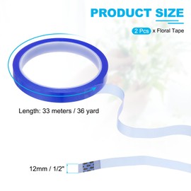 PATIKIL Floral Tapes 1/2" x 36 Yard / 12mm x 36m, 2pcs PET Waterproof Florist Tape Flower Wrap Tape for Bouquet Stem Flowers Arrangements Making Craft Wedding, Blue
