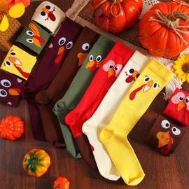 HooLing 6 Pairs Thanksgiving Turkey Compression Socks Fall Autumn Knee High Socks for Women Men with Turkey, Maple Leaf, 6 Design