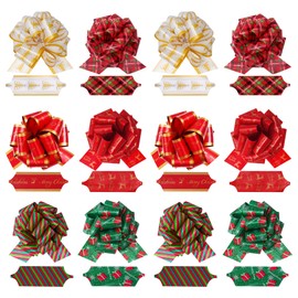 Bskifnn Pull Bows for Gifts Christmas Bows 5" Wide 12 Different Beautiful Color Wrapping Ribbon Accessories for Gift,Wine Bottles,Baskets (12)