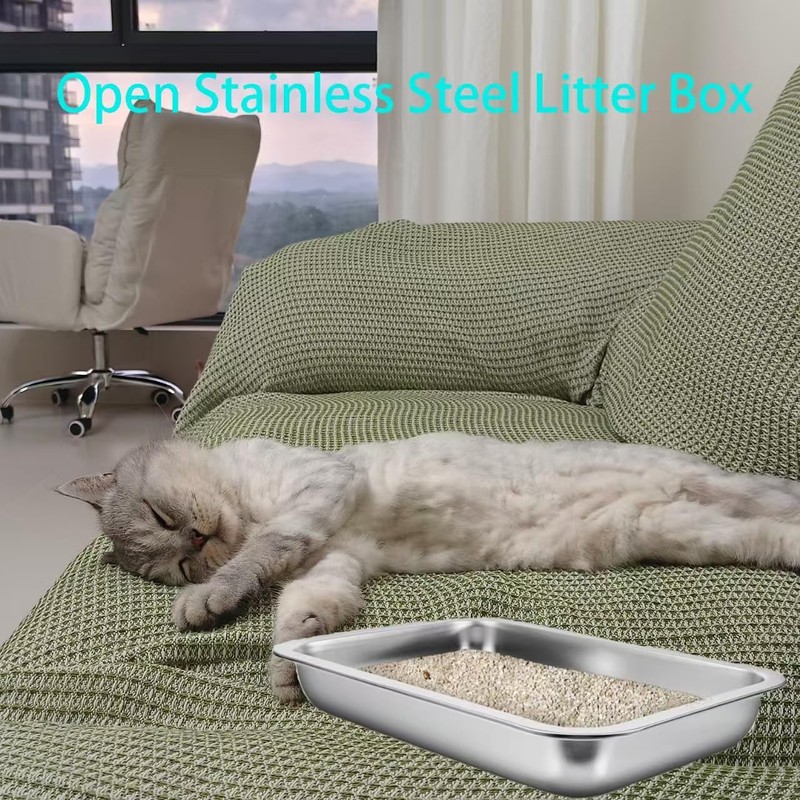 Kitten Litter Box with 1 Scoop,Stainless Steel Small Litter Box,