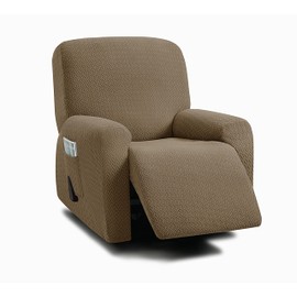 ULTICOR 4-Piece, 1 Seat Recliner Cover, Jacquared Stretch Reclining Chair Covers for 1 Cushion Reclining Sofa, Single Seat Recliner Couch Cover, Soft, Machine Washable (Style 3) (Sand)