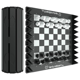 VENTUREBOARD XL Full-Size 10 Inches Magnetic Unique Chess Set Board Game - Folding Board, Travel Chess Board Game Pieces - (Black/Grey)