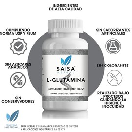 L-Glutamina 100% Puro 120 cápsulas con 500 mg c/u. Calidad premium.