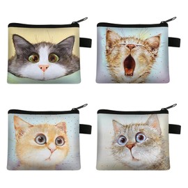 Xinlon Pack of 4 Mini Purse, Children's Mini Purse, Cat Coin Bag, Children's Small Purse, Portable Mini Purse for Coins, Lipstick, Credit Card, Headphones, Keys, multi-coloured, Cat