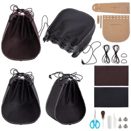 FREEBLOSS 2set Leather Bag Making Kit DIY Leather Bag Kit Leather Purse Making Kit with Video Tutorial Bag Templete Set Leather Drawstring Pouch Kit DIY Medium Leather Drawstrings Bucket Pouch