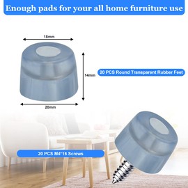 STCRERAG Pack of 20 Furniture Feet Rubber Furniture Feet Transparent Rubber Feet Furniture Rubber Feet Round Rubber Feet Screwable Rubber Foot M4 Device Feet Rubber with Screws for Desks Sofas Chairs