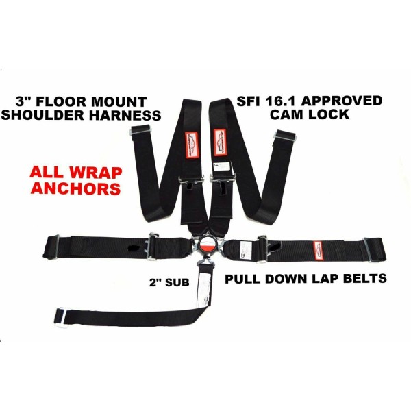 RACERDIRECT.NET WRAP IN RACING HARNESS 5 POINT FLOOR MOUNT 3"